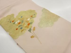 塩瀬金彩雲に花葉模様織出し名古屋帯